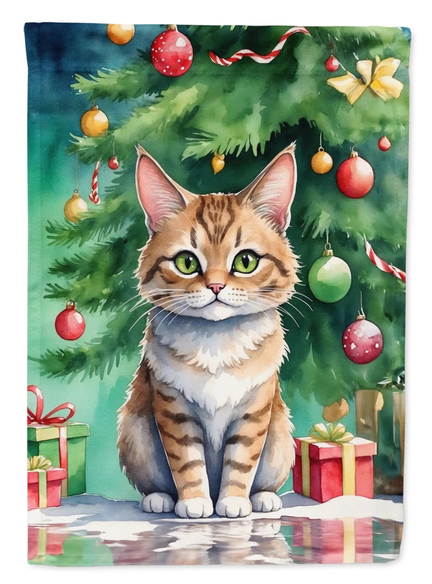 Cat By Christmas Tree Decorative Flag, HOUSE SIZE/Pudelkatze cat, view 75