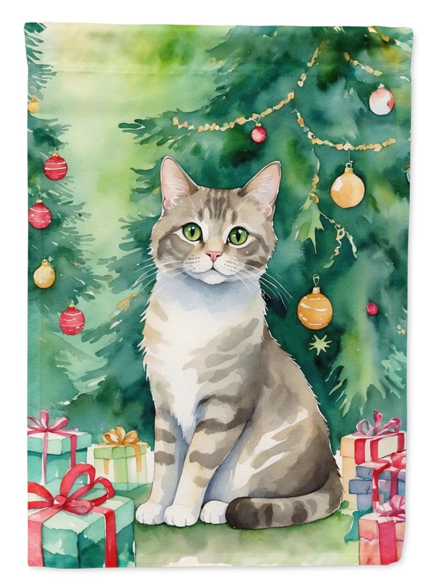 Cat By Christmas Tree Decorative Flag, HOUSE SIZE/Raas cat, view 76