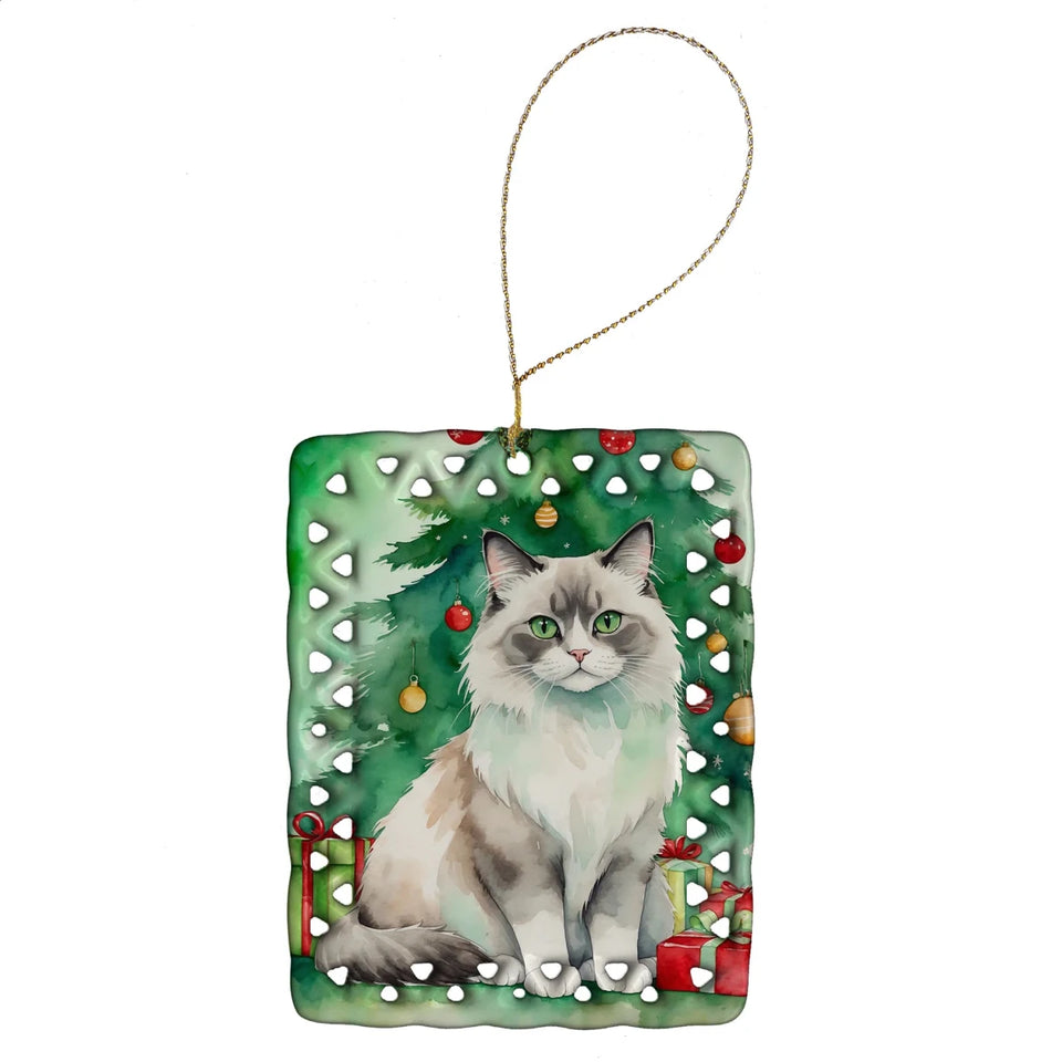 Cat By Christmas Tree Porcelain Ornament, 1/Russian blue cat, view 65