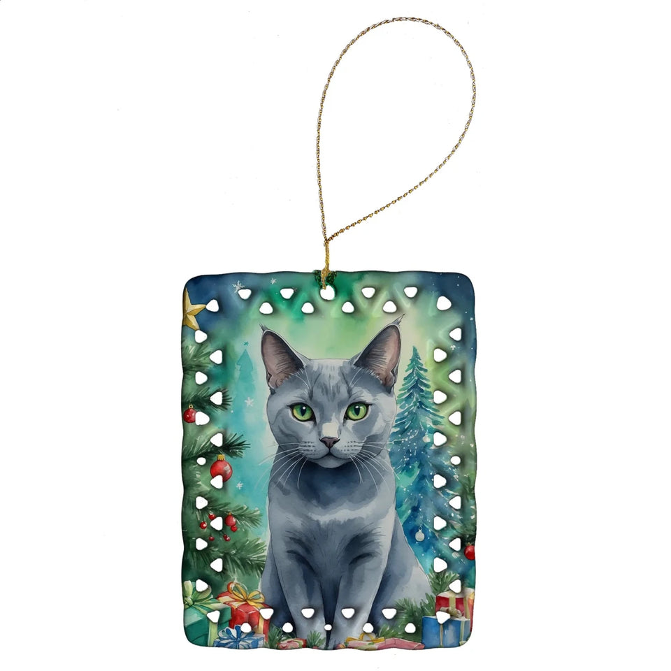 Cat By Christmas Tree Porcelain Ornament, 1/Safari cat, view 66
