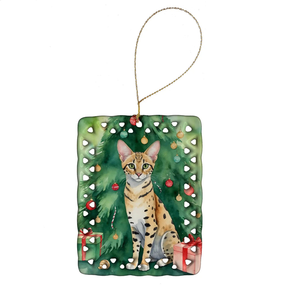 Cat By Christmas Tree Porcelain Ornament, 1/Scottish fold cat, view 68