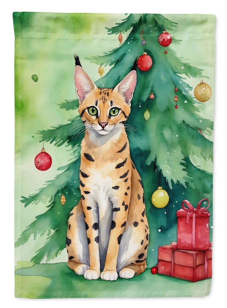 Cat By Christmas Tree Decorative Flag, HOUSE SIZE/Siamese cat, view 85