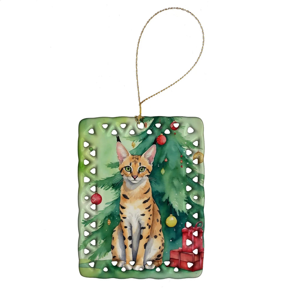 Cat By Christmas Tree Porcelain Ornament, 1/Siamese cat, view 71