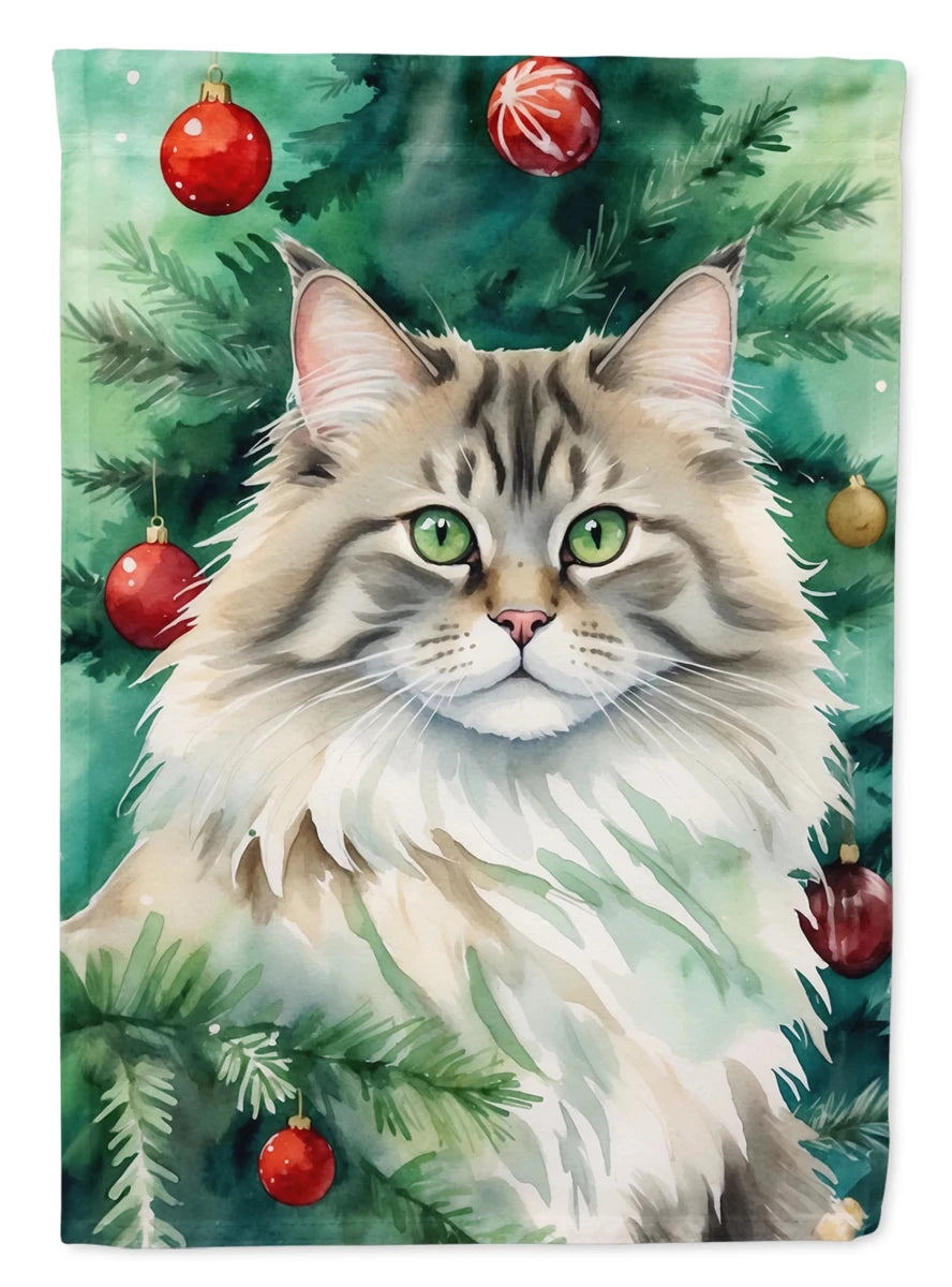 Cat By Christmas Tree Decorative Flag, HOUSE SIZE/Skookum cat, view 87