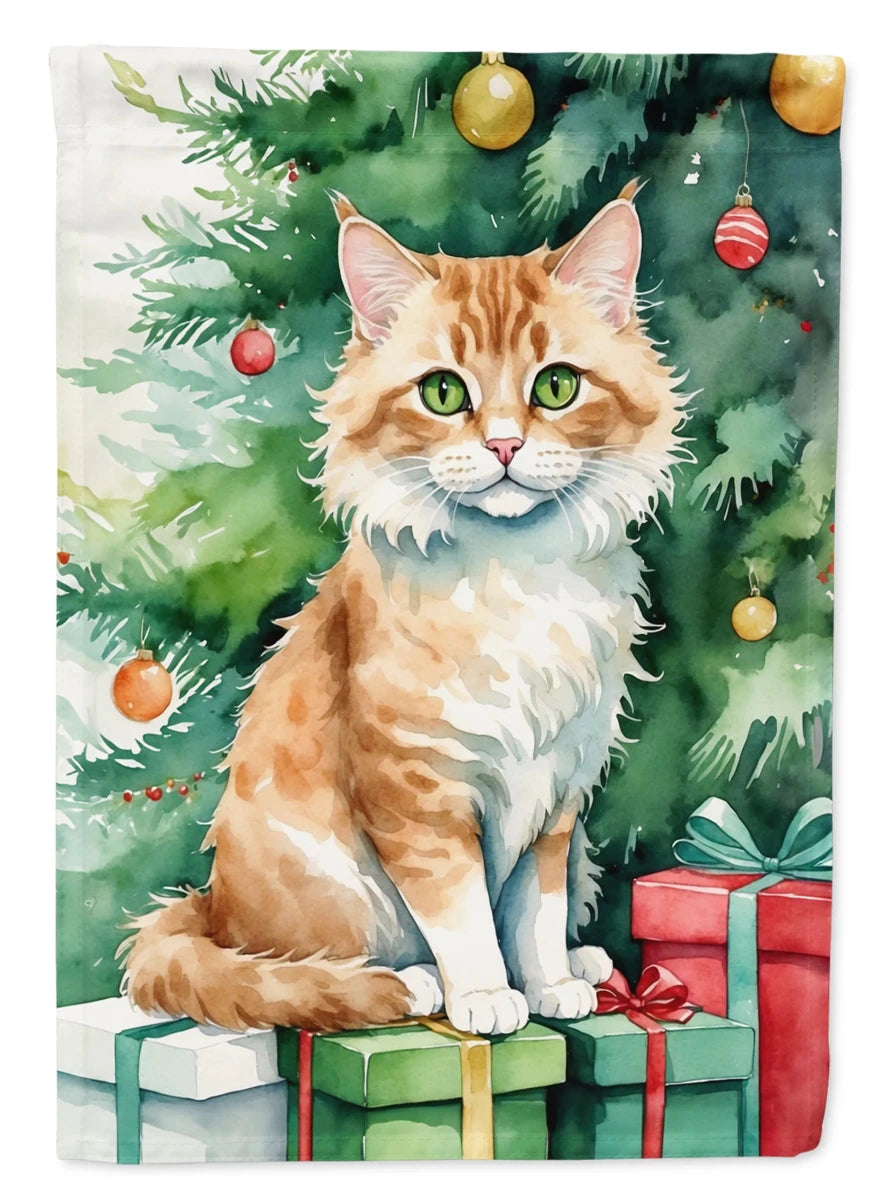 Cat By Christmas Tree Decorative Flag, HOUSE SIZE/Snowshoe cat, view 88