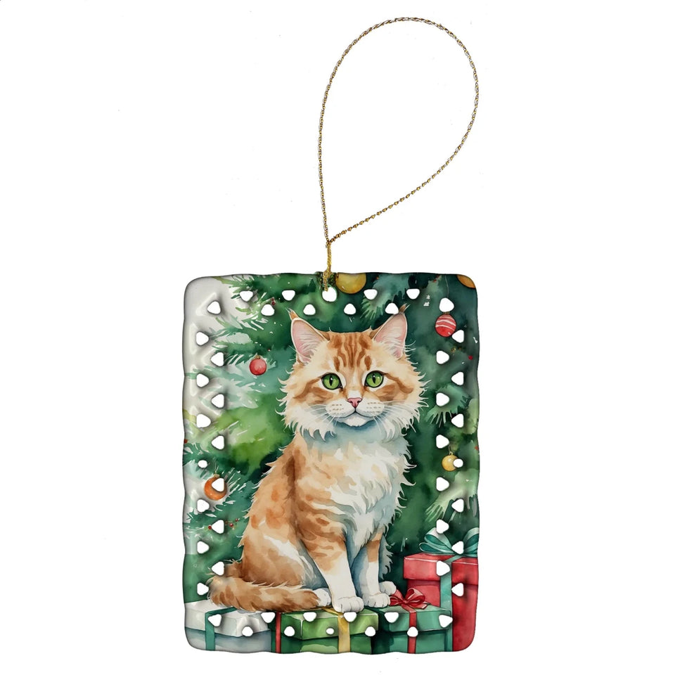 Cat By Christmas Tree Porcelain Ornament, 1/Snowshoe cat, view 74