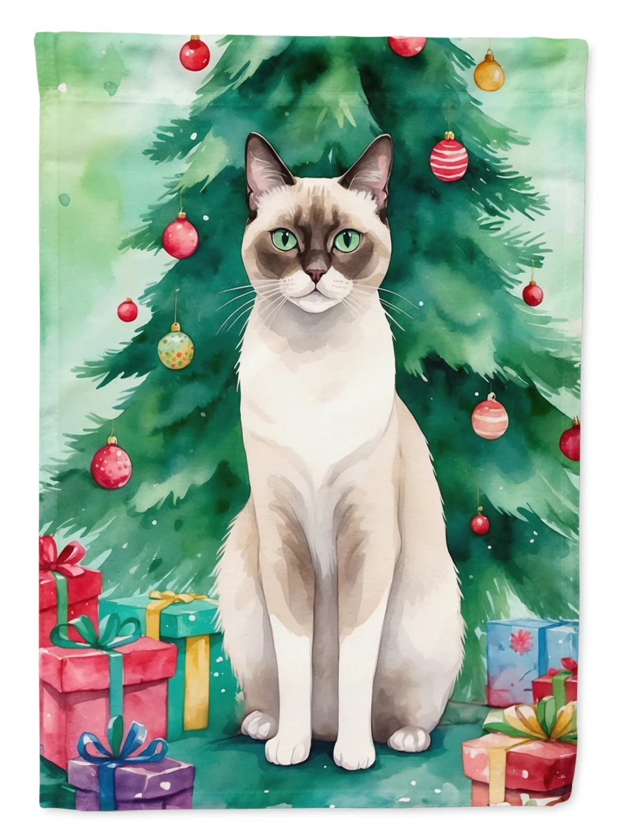 Cat By Christmas Tree Decorative Flag, HOUSE SIZE/Sokoke cat, view 89