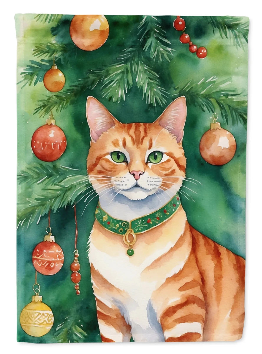 Cat By Christmas Tree Decorative Flag, HOUSE SIZE/Thai lilac cat, view 93