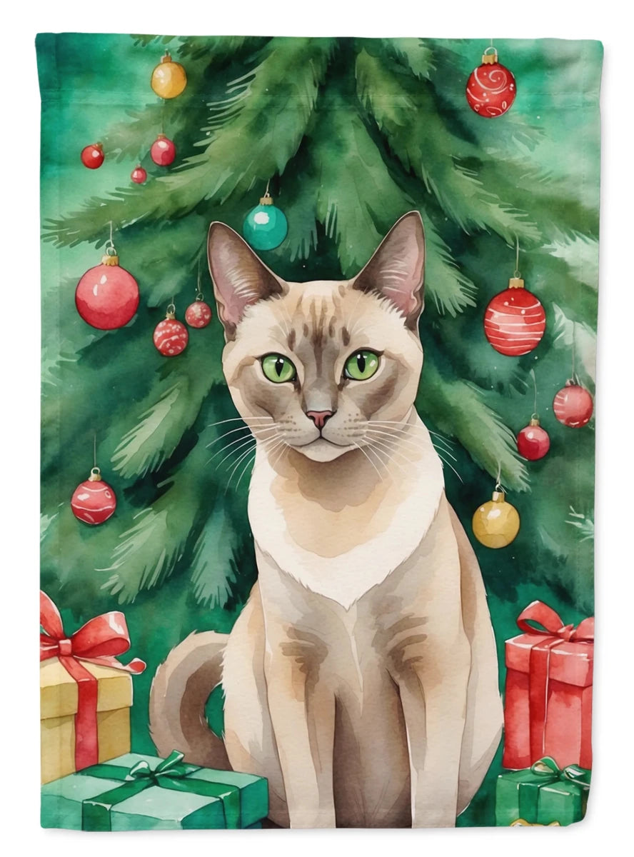 Cat By Christmas Tree Decorative Flag, HOUSE SIZE/Toyger cat, view 95