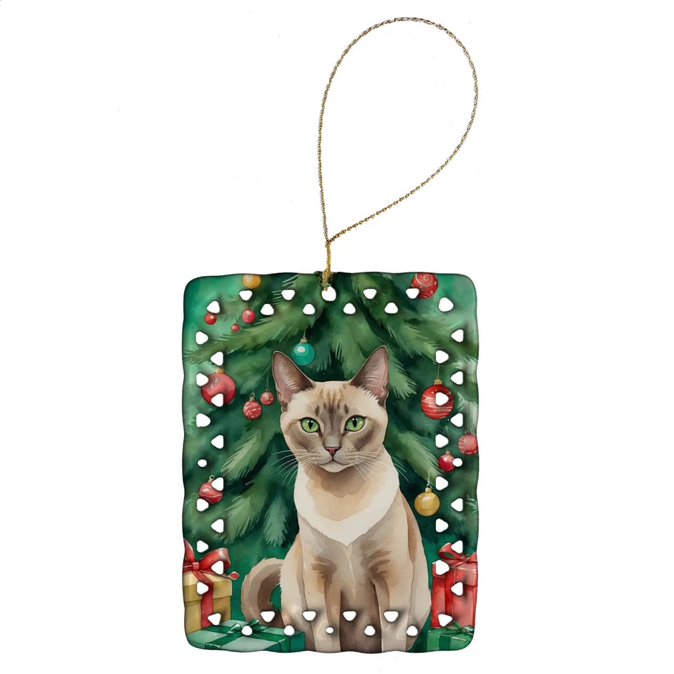 Cat By Christmas Tree Porcelain Ornament, 1/Toyger cat, view 81