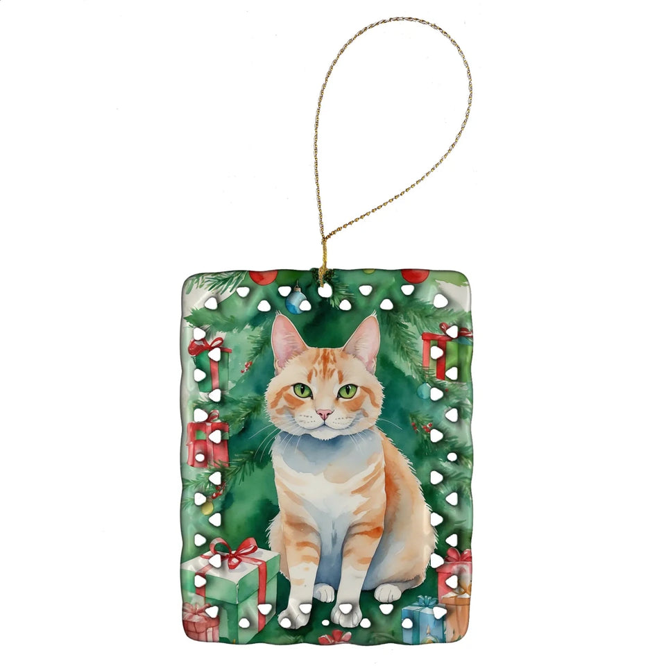Cat By Christmas Tree Porcelain Ornament, 1/York chocolate cat, view 86
