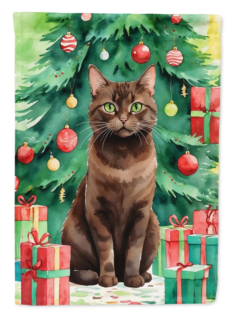 Cat By Christmas Tree Decorative Flag, view 101