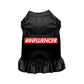 Black pet dress with ruffle hem and bold red text #INFLUENCER - Pack Of: 1 for stylish pet supplies.