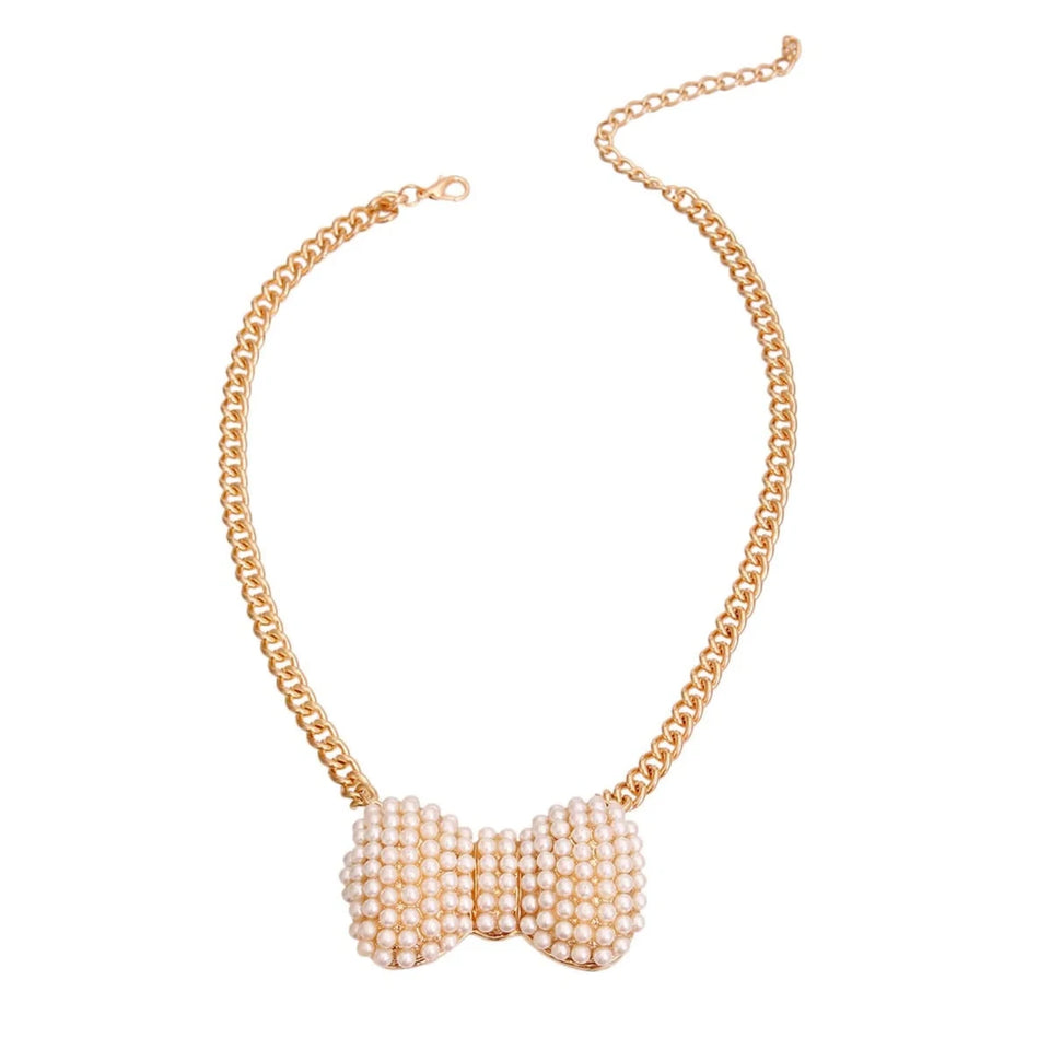 Cream Chunky Bow Necklace - Pets Perfect