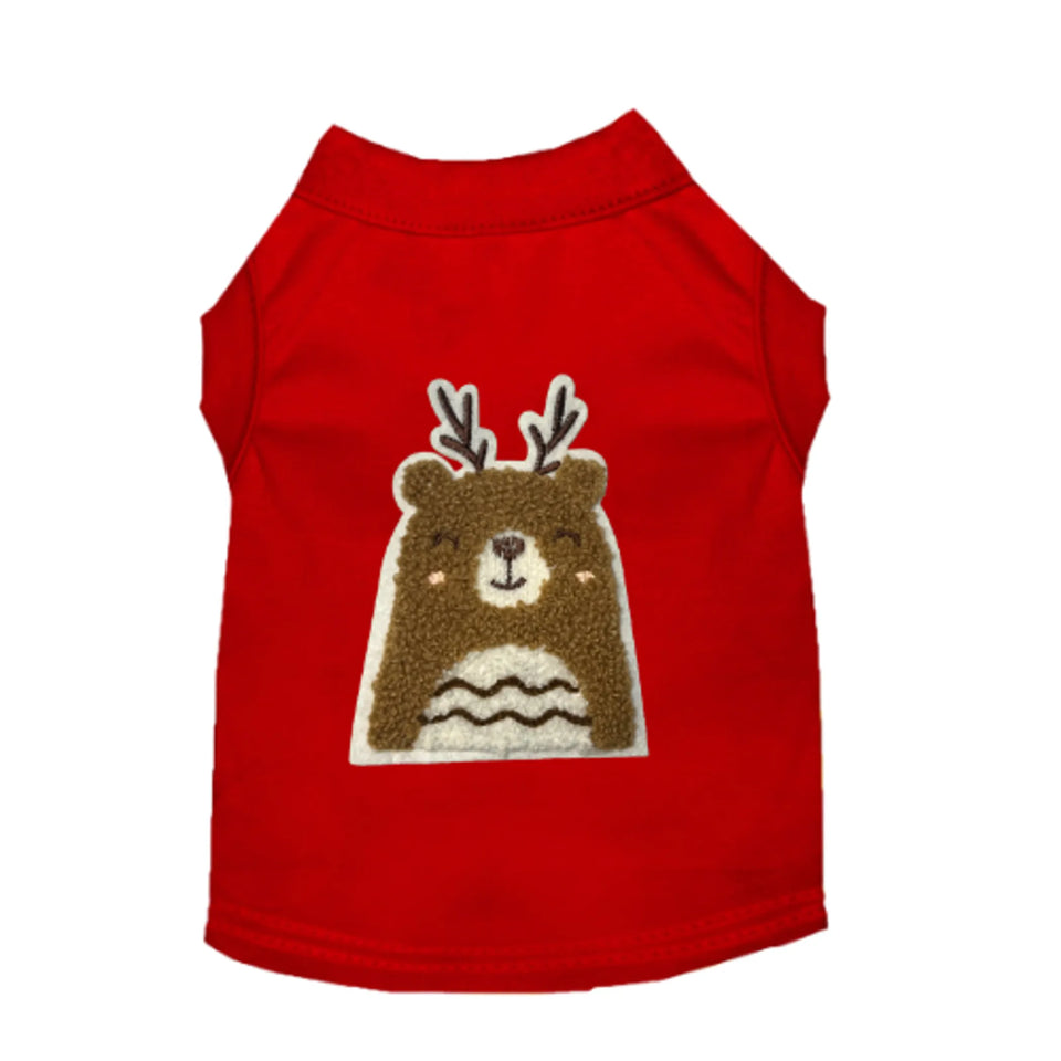Cuddle Antler Bear Dog Outfit, Holiday Tee, Red/MEDIUM, view 15