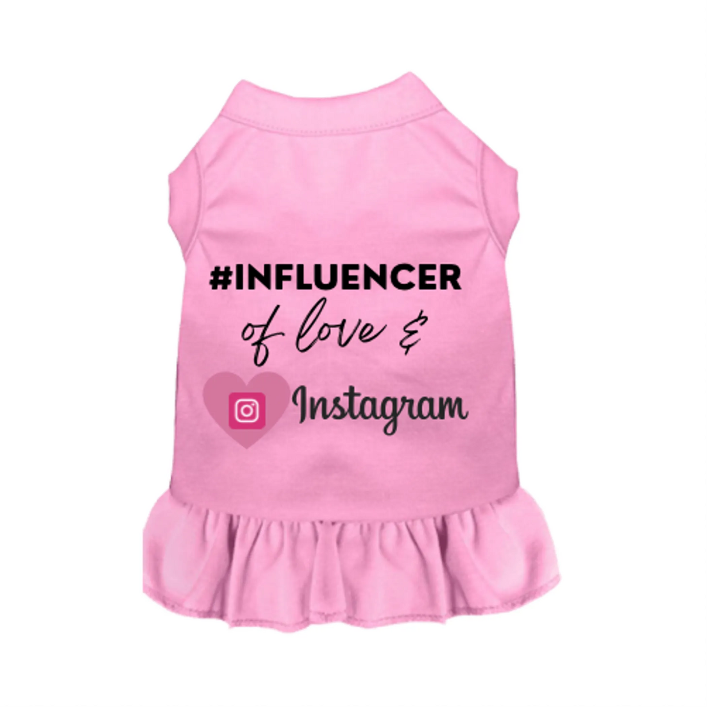 Pink pet dress with ruffle hem featuring #INFLUENCER of Love & Instagram - Pack Of: 1 text for stylish pet supplies.