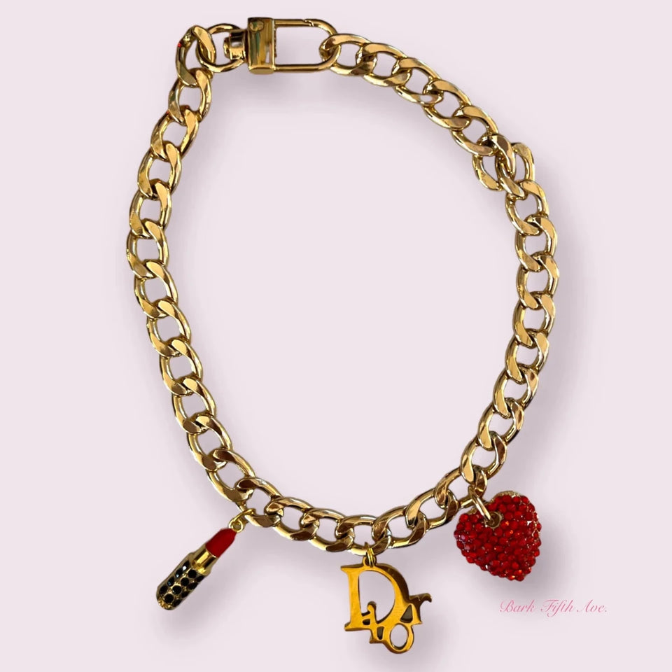 Dior-able Rhinestone Heart Charm Dog Necklace - Pets Perfect