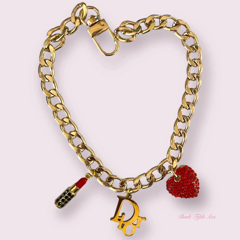 Dior-able Rhinestone Heart Charm Dog Necklace - Pets Perfect