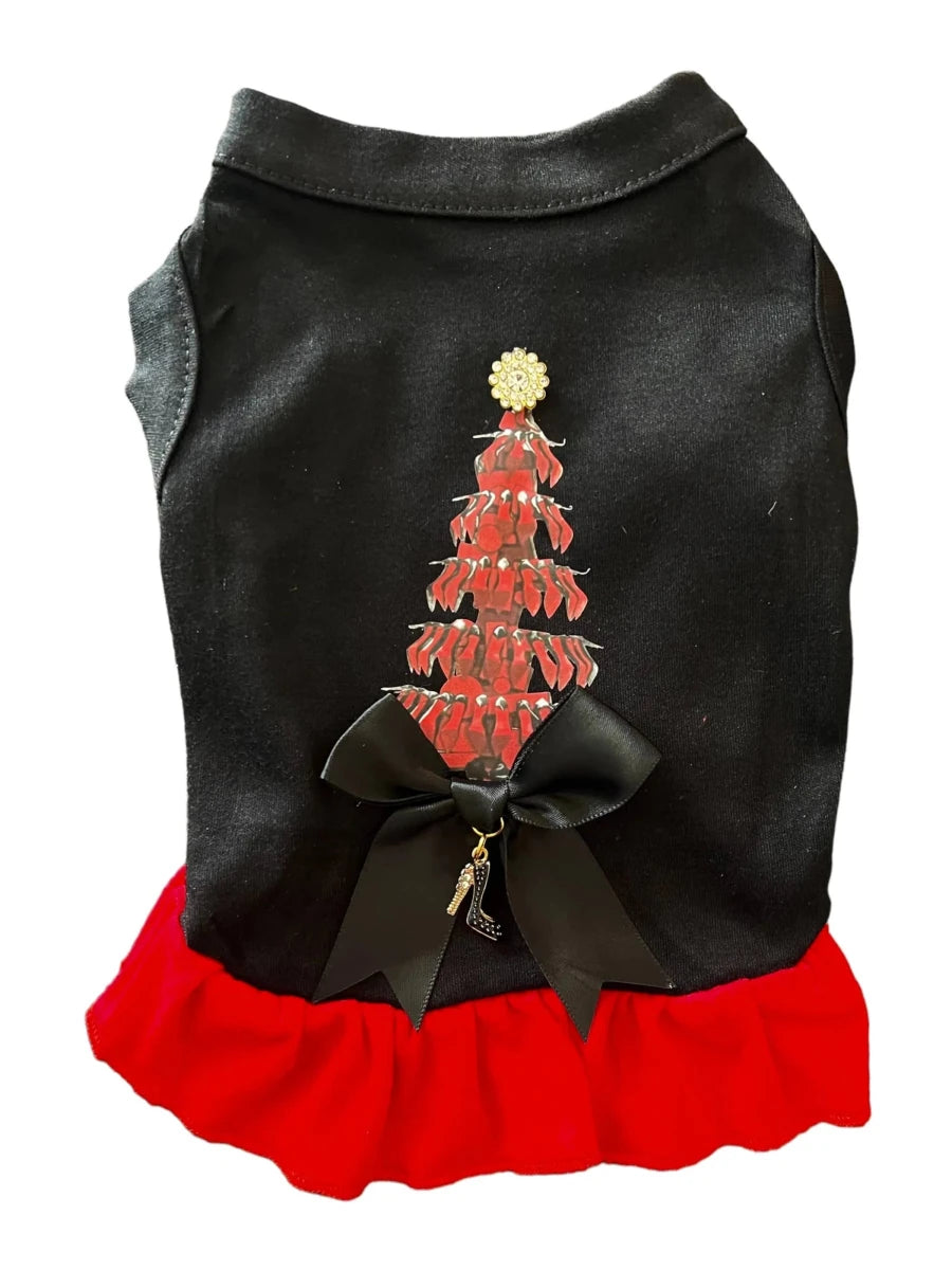 Loubarkin Tree Dress - Holiday Dog Dress with Rhinestone Star - Pets Perfect