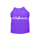 Purple pet shirt with white "#Influencer Shirt" text, designed for pets from a trusted online pet store.