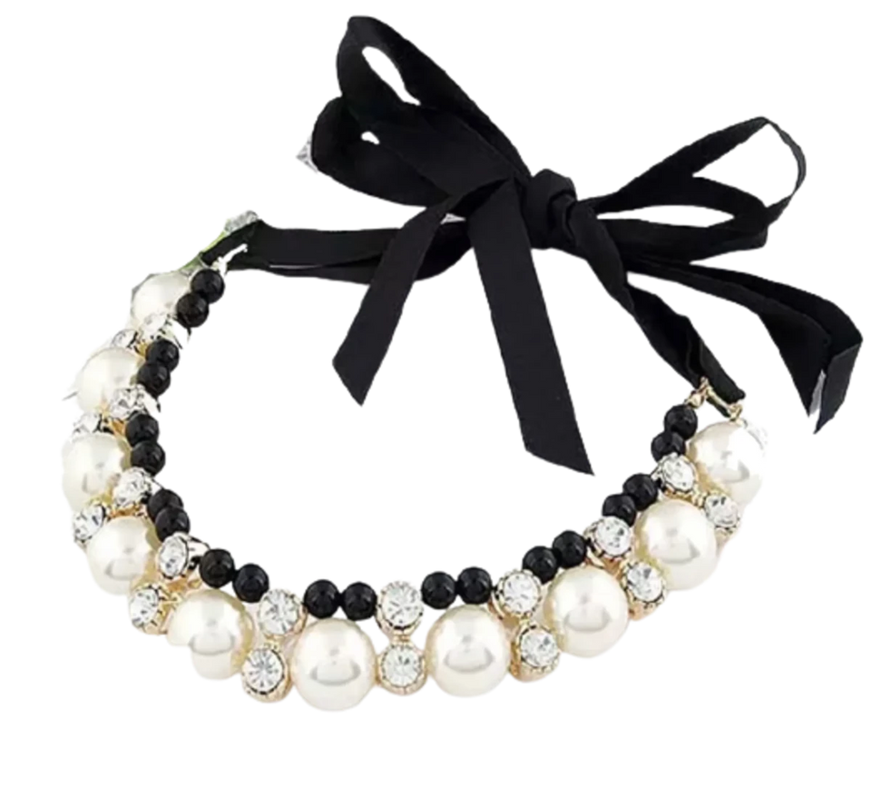 Lovely Pearl Ribbon Necklace - Pets Perfect