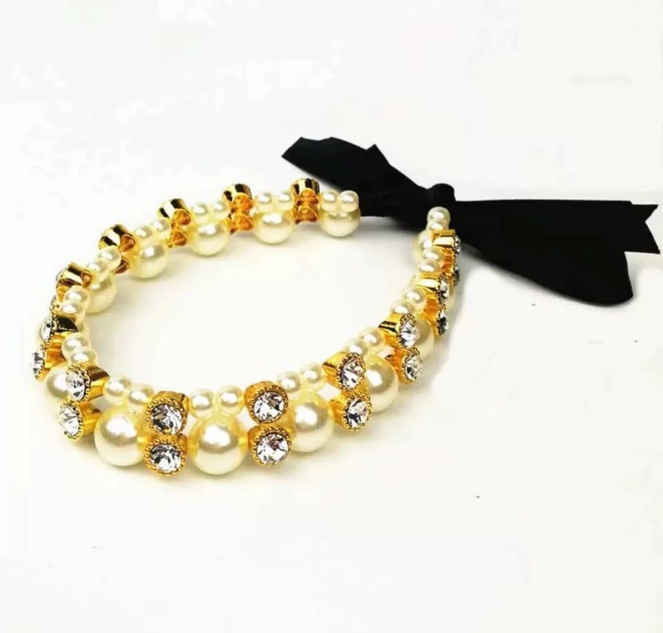 Lovely Pearl Ribbon Necklace - Pets Perfect