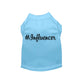 Light blue pet shirt with black "#Influencer Shirt" text design, comfortable fabric for everyday pet supplies use