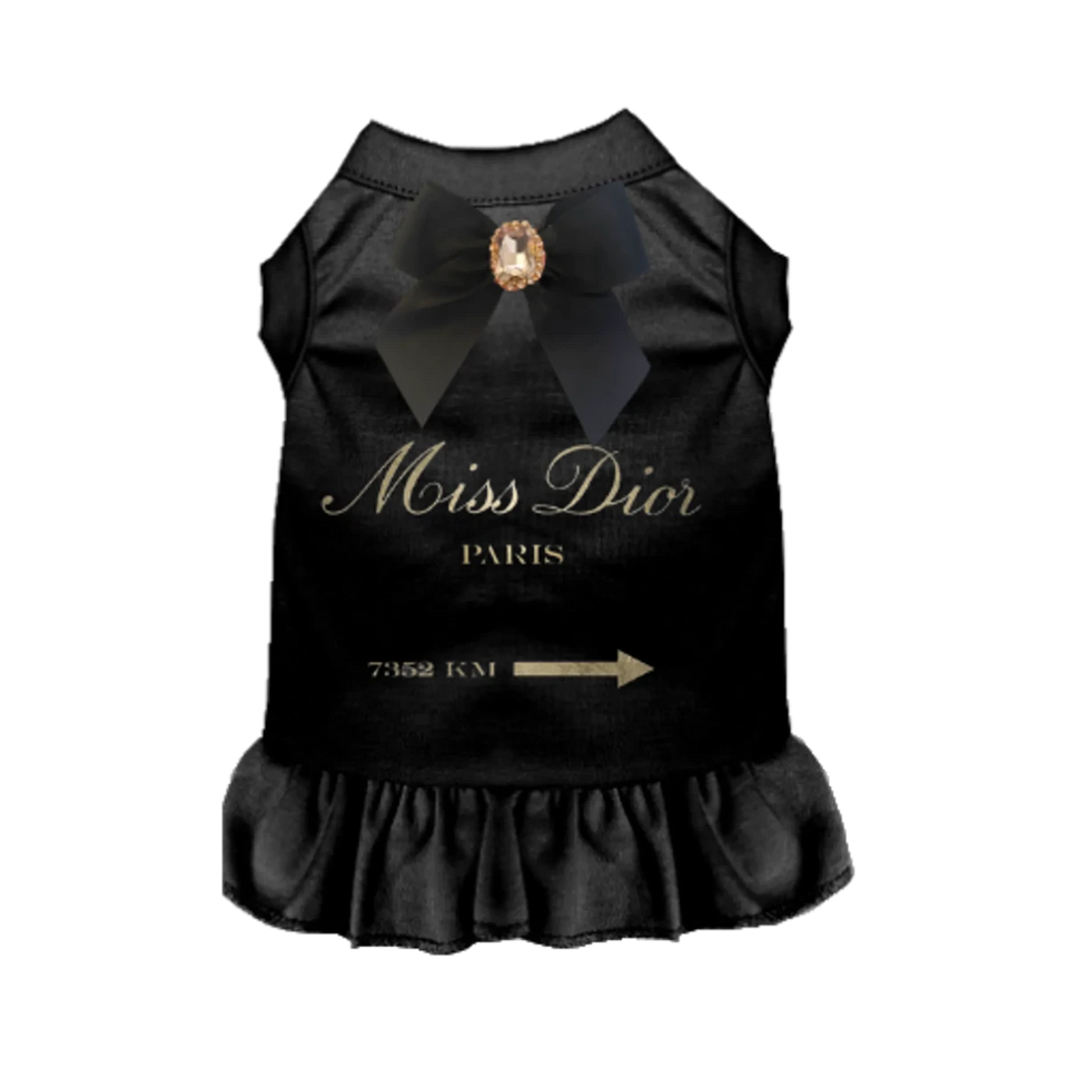 Miss Dior Bow Dress for Dogs by Bark Fifth Avenue - Silk Bow & Rhinestone Pendant - Pets Perfect