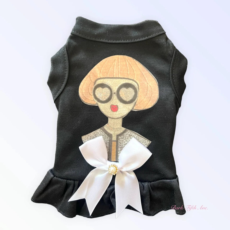 Bark Fifth Avenue Ms. Vogue Dog Dress with Satin Bow - Pets Perfect