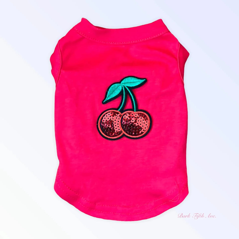 My Fabulous Cherry Tank - SS22 Sequin Embroidered Dog Tee by Bark Fifth Avenue - Pets Perfect