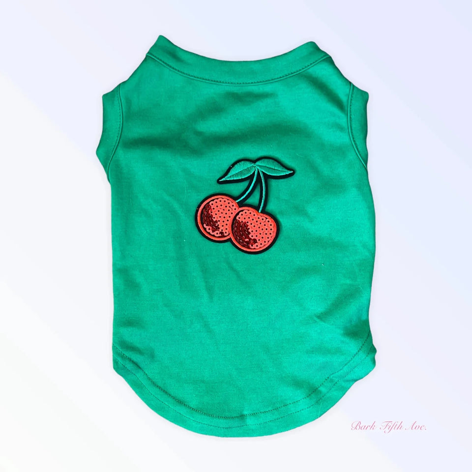 My Fabulous Cherry Tank - SS22 Sequin Embroidered Dog Tee by Bark Fifth Avenue - Pets Perfect