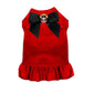 Red dog dress with ruffle hem and black bow featuring Acrylic Brooch So Vogue Dress accessory on back