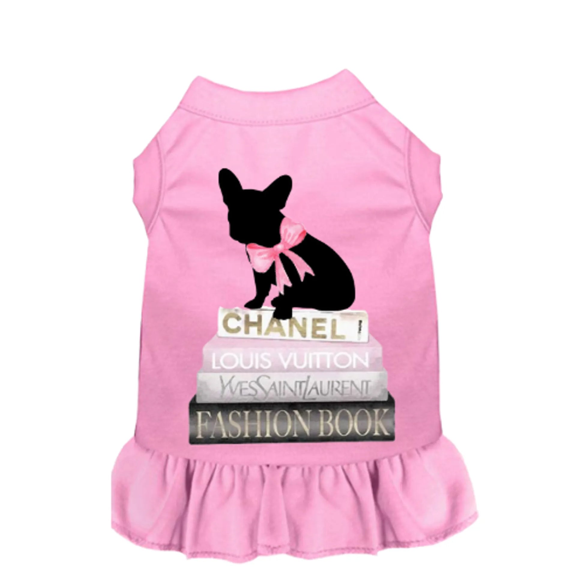 All of my favorite things - Pack Of: 1 pink pet dress with a silhouette dog and fashion book stack design