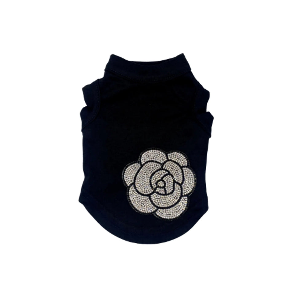 My Glam Camellia Dog Dress and Tee by Bark Fifth Avenue, Black/MEDIUM, view 23