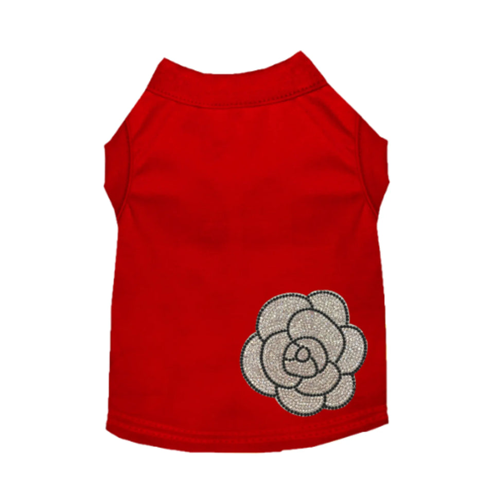 My Glam Camellia Dog Dress and Tee by Bark Fifth Avenue, Red/LARGE, view 29