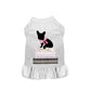 All of my favorite things - Pack Of: 1 white pet dress featuring a stylish black dog silhouette with a pink bow on fashion books design