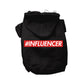 Black pet hoodie with a red and white #INFLUENCER design, #INFLUENCER - Pack Of: 1 from PetsPerfect online pet store.