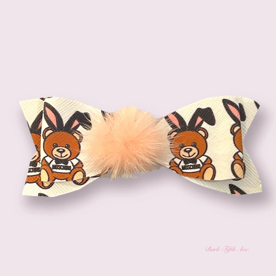 Pawchino PomPom Dog Hair Barrette by Bark Fifth Avenue - Vegan Leather 5 in Clip - Pets Perfect