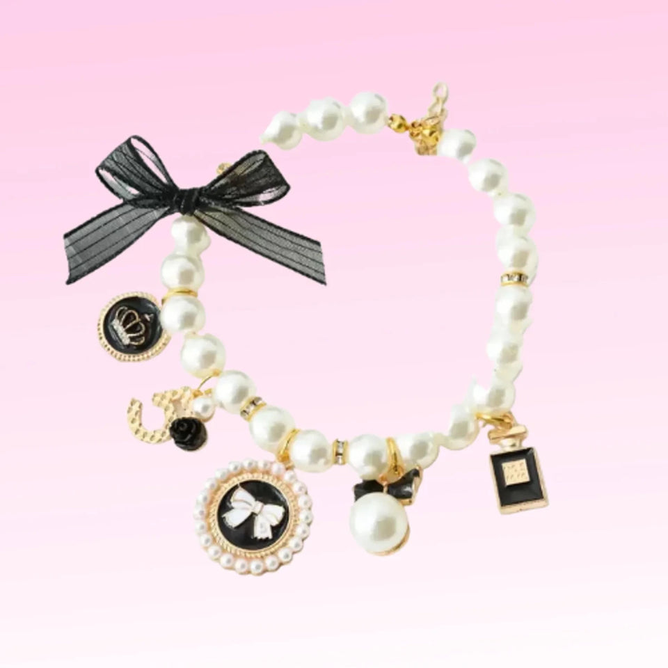 Pearls and Bow Charm Necklace - Pets Perfect