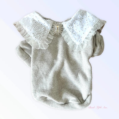 Princess Lace Lapel Dog Sweater with Rhinestone Brooch - Pets Perfect