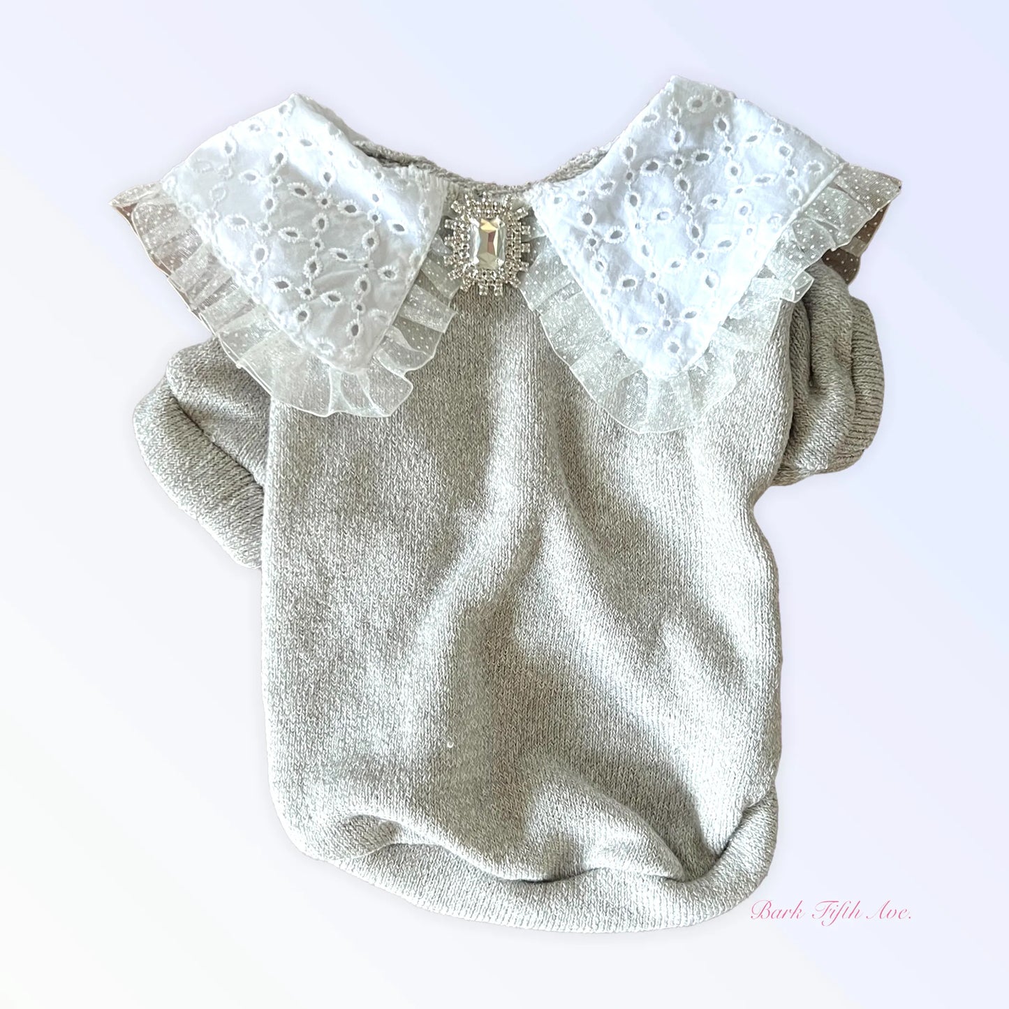 Princess Lace Lapel Dog Sweater with Rhinestone Brooch