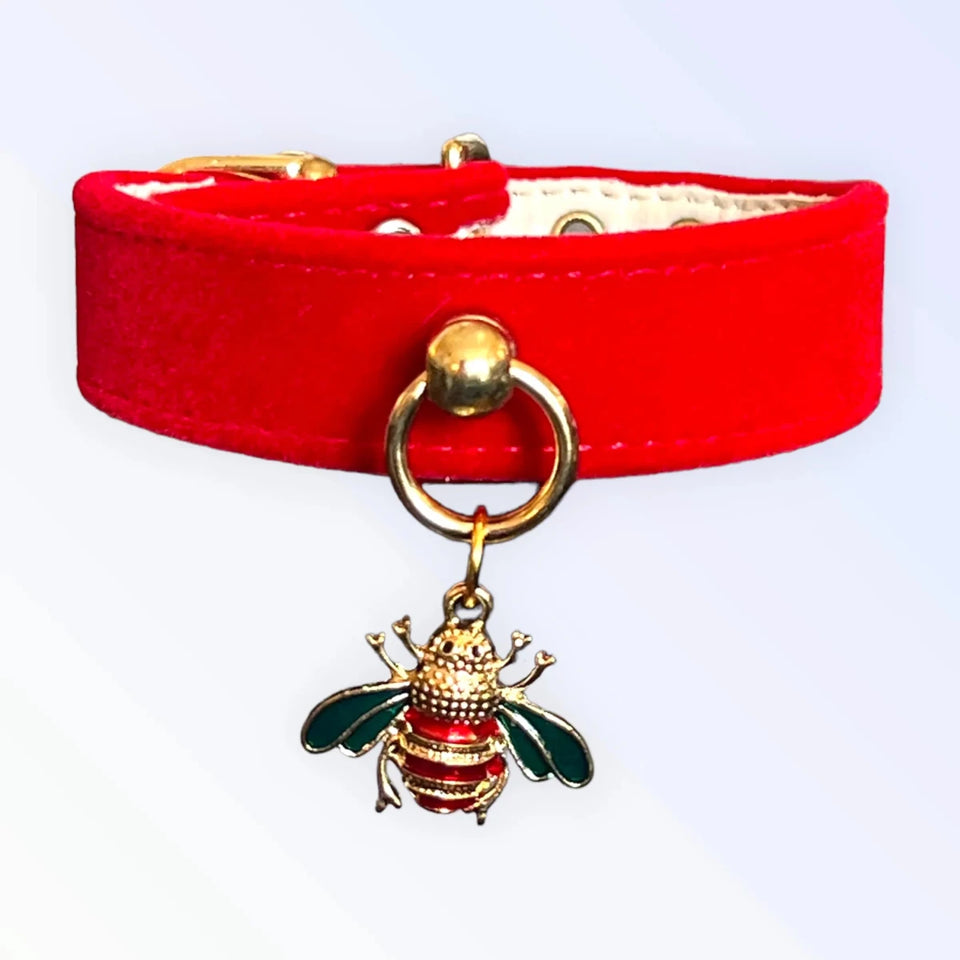 Red Velvet Bee Dog Collar - Pets Perfect