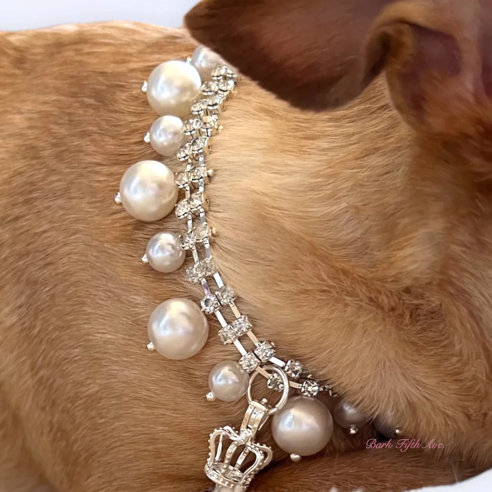 Rhinestone & Pearl Crown Necklace - Pets Perfect