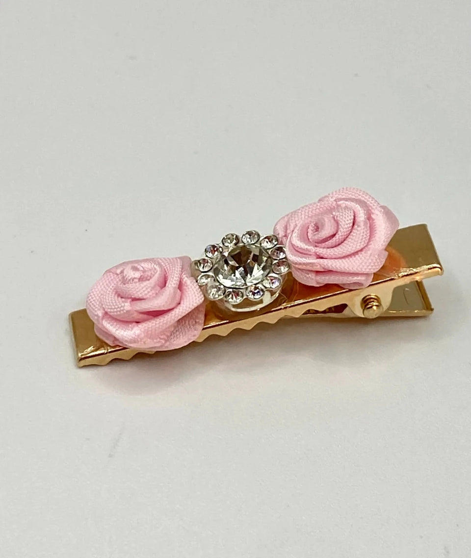 Romantic Day Hair Clip for Dogs by Bark Fifth Avenue - Pink Rose & Rhinestone - Pets Perfect