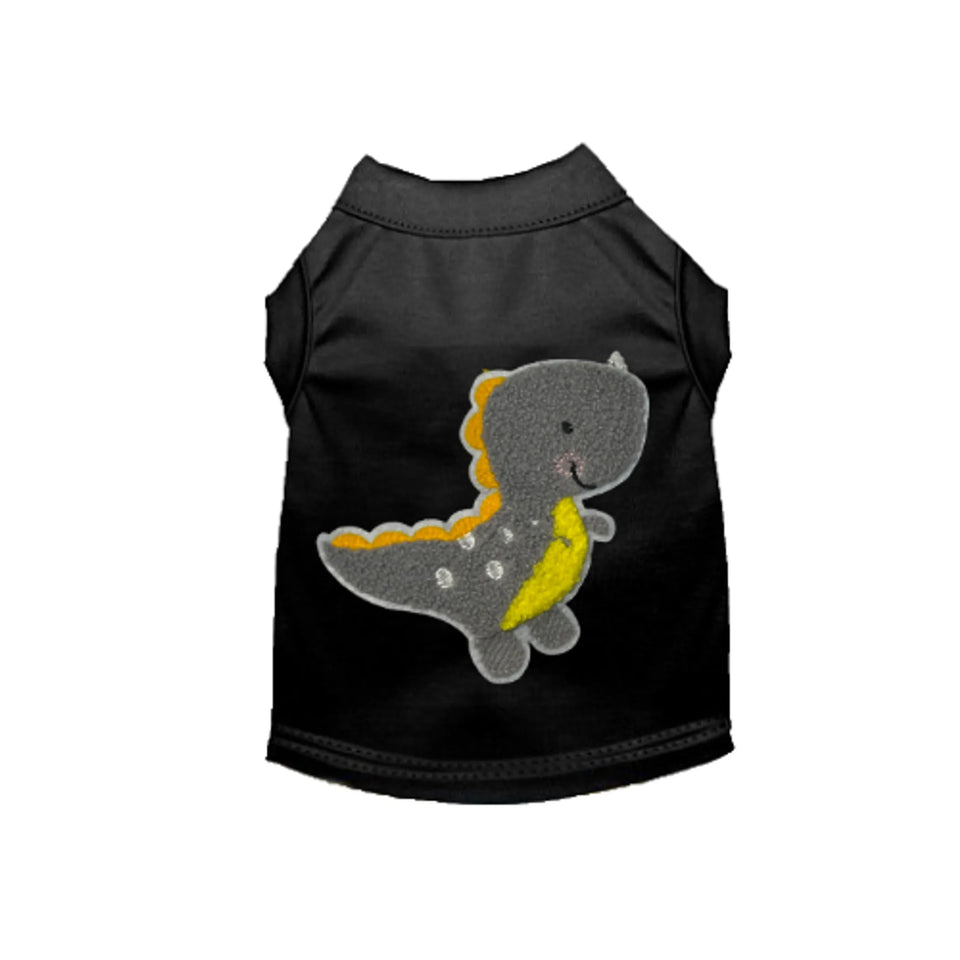 Baby Dino Tee - Embroidered Dinosaur Dog Shirt, Black/MEDIUM, view 3
