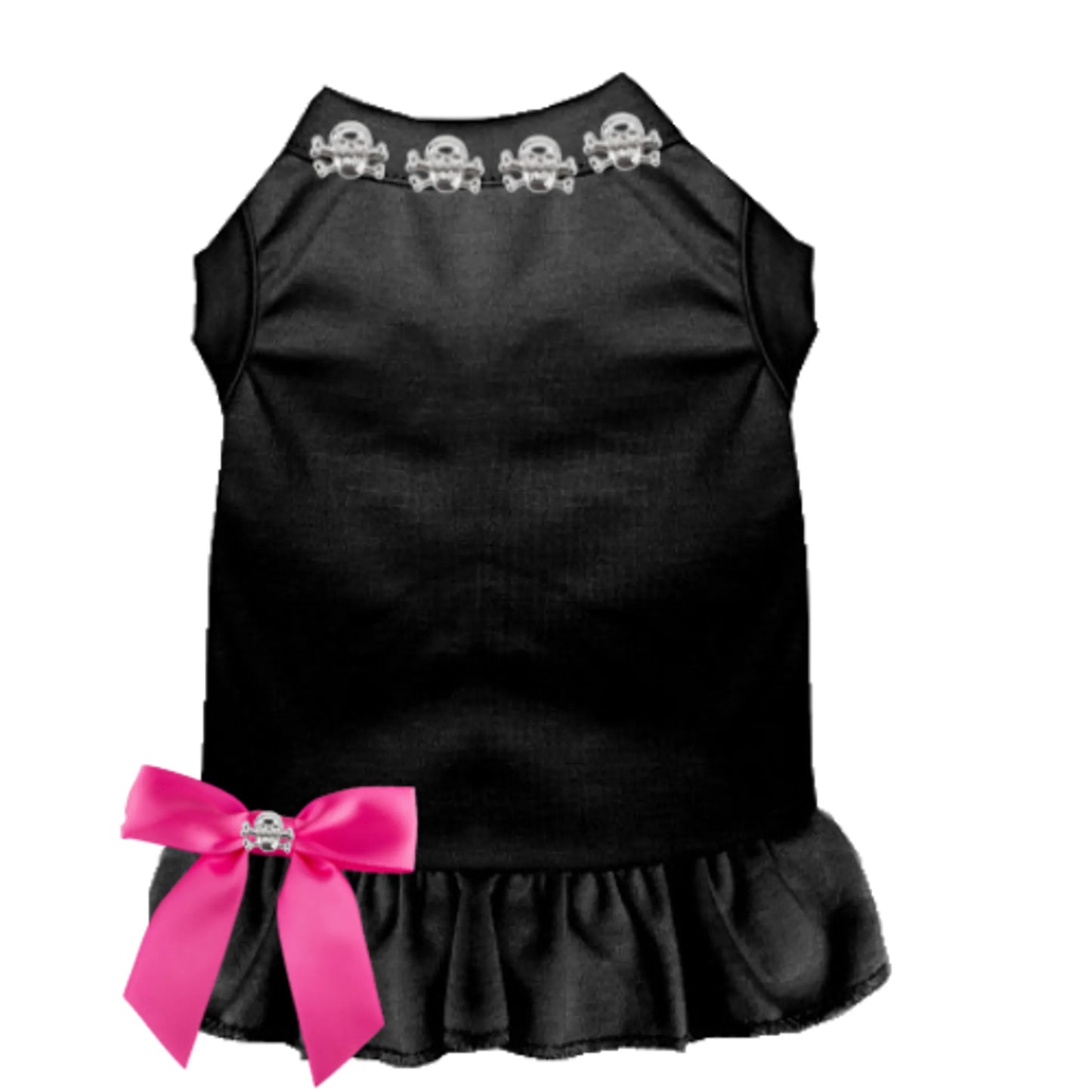 Skull Studded Dog Dress - Studded Skull Button Collar with Ruffle Hem