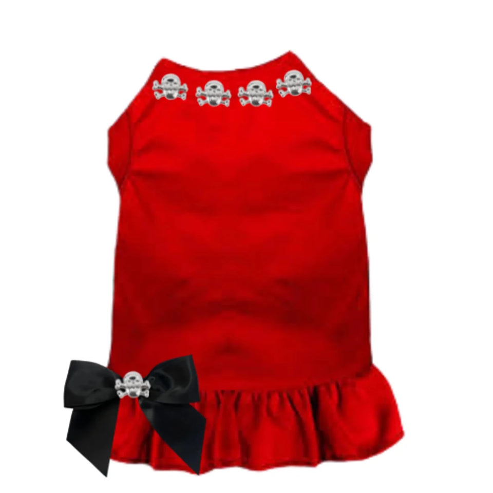 Skull Studded Dog Dress - Studded Skull Button Dog Collar with Ruffle Hem - Pets Perfect