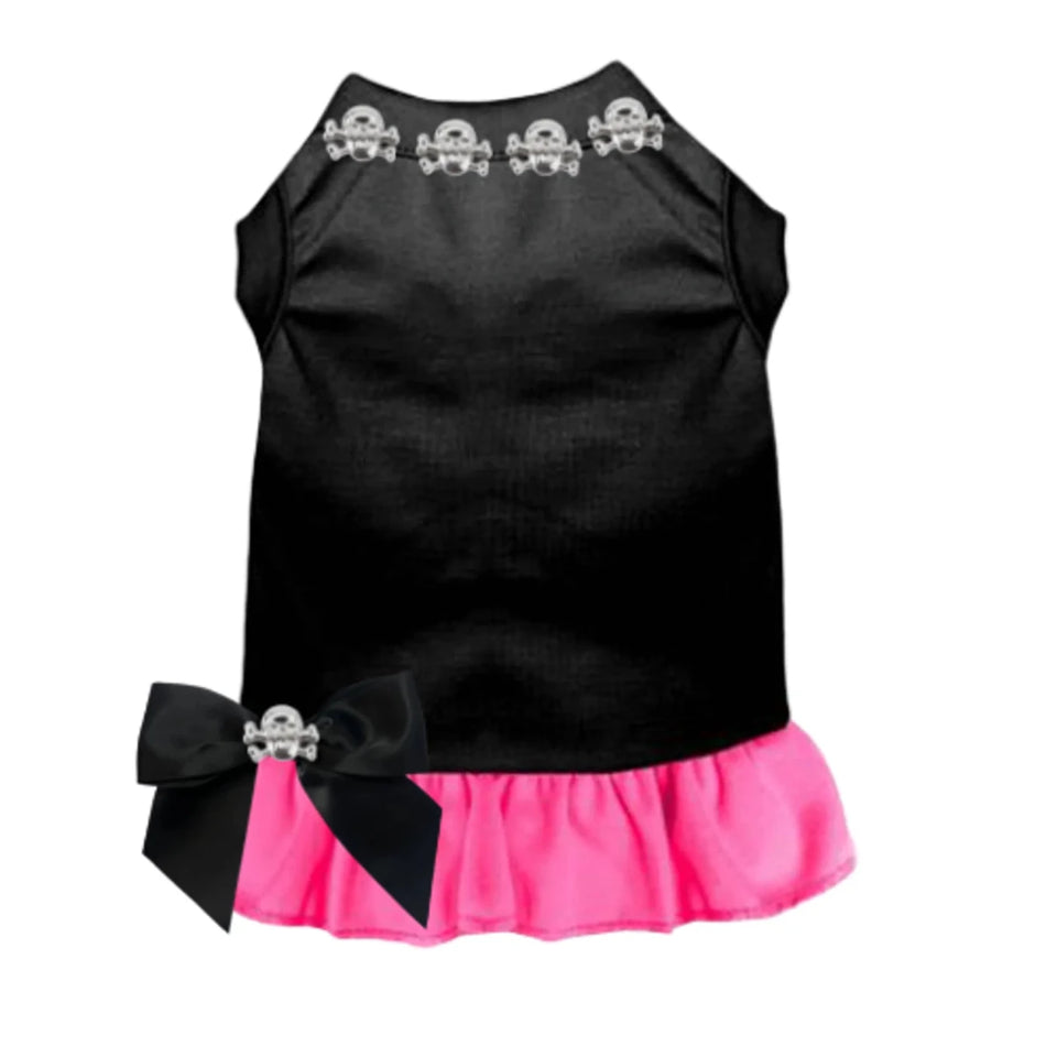Skull Studded Dog Dress - Studded Skull Button Dog Collar with Ruffle Hem - Pets Perfect