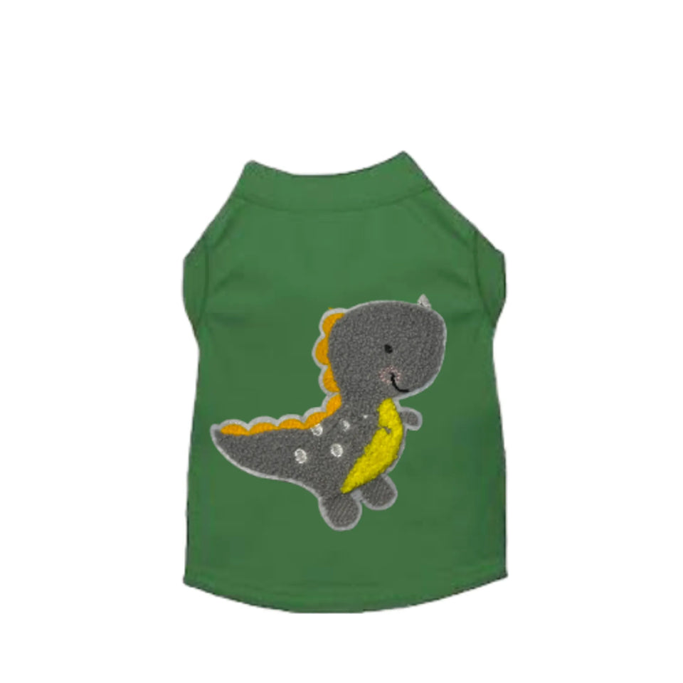 Baby Dino Tee - Embroidered Dinosaur Dog Shirt, Green/MEDIUM, view 9