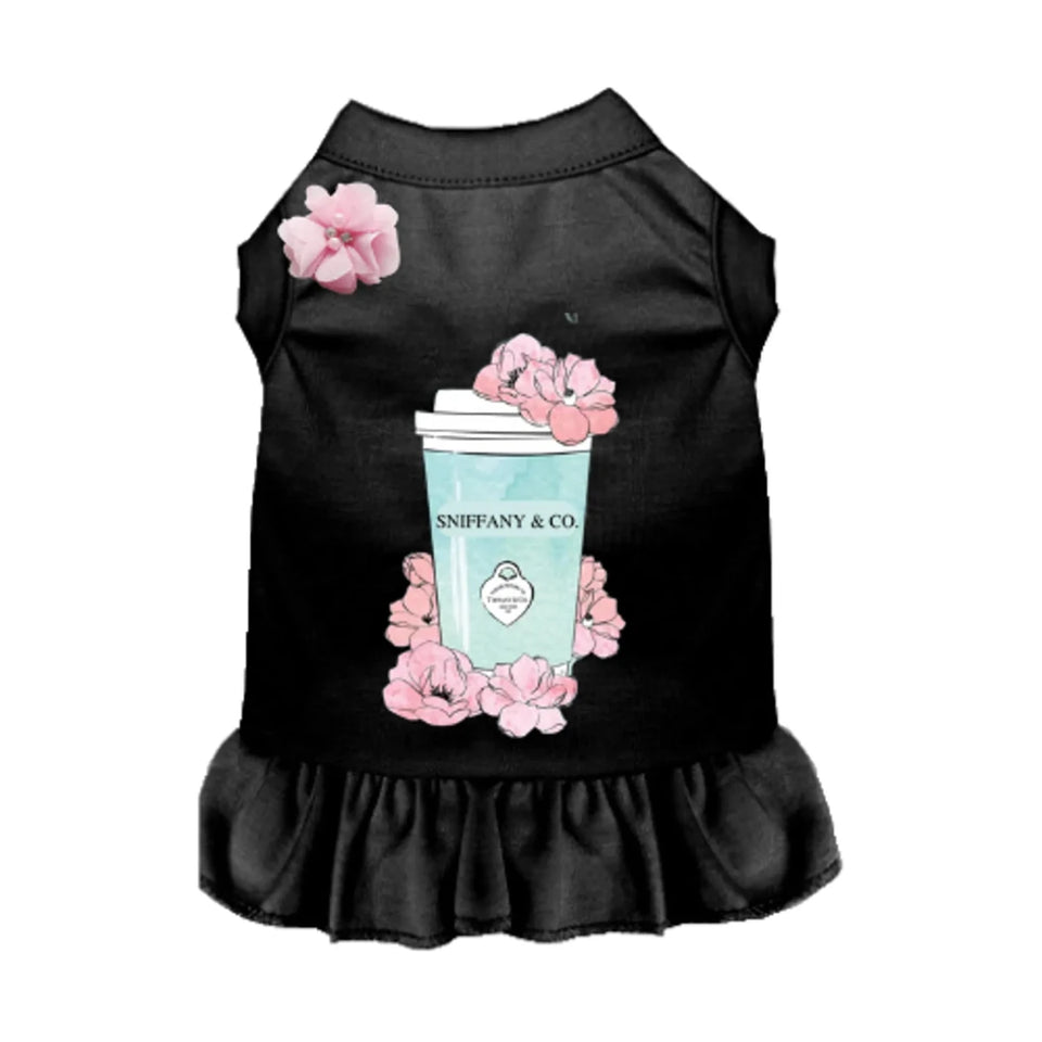 Sniffany and Coffee Dog Dress by Bark Fifth Avenue - Designer Ruffle Dog Dress - Pets Perfect